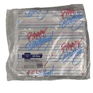 Vintage 12 Packs of 2 Sheets Happy Birthday Gift Wrap - Red and Blue 80s